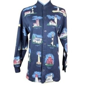 Art Unlimited Womens Lighthouse‎ Print Button Front Cardigan Navy Blue Small USA